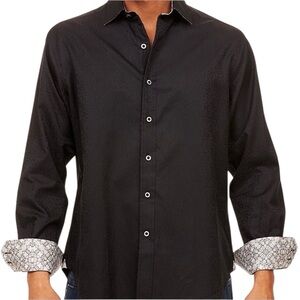 ROBERT GRAHAM Flip Cuff Jacquard Design Black Button Down Long Sleeve XL/TG